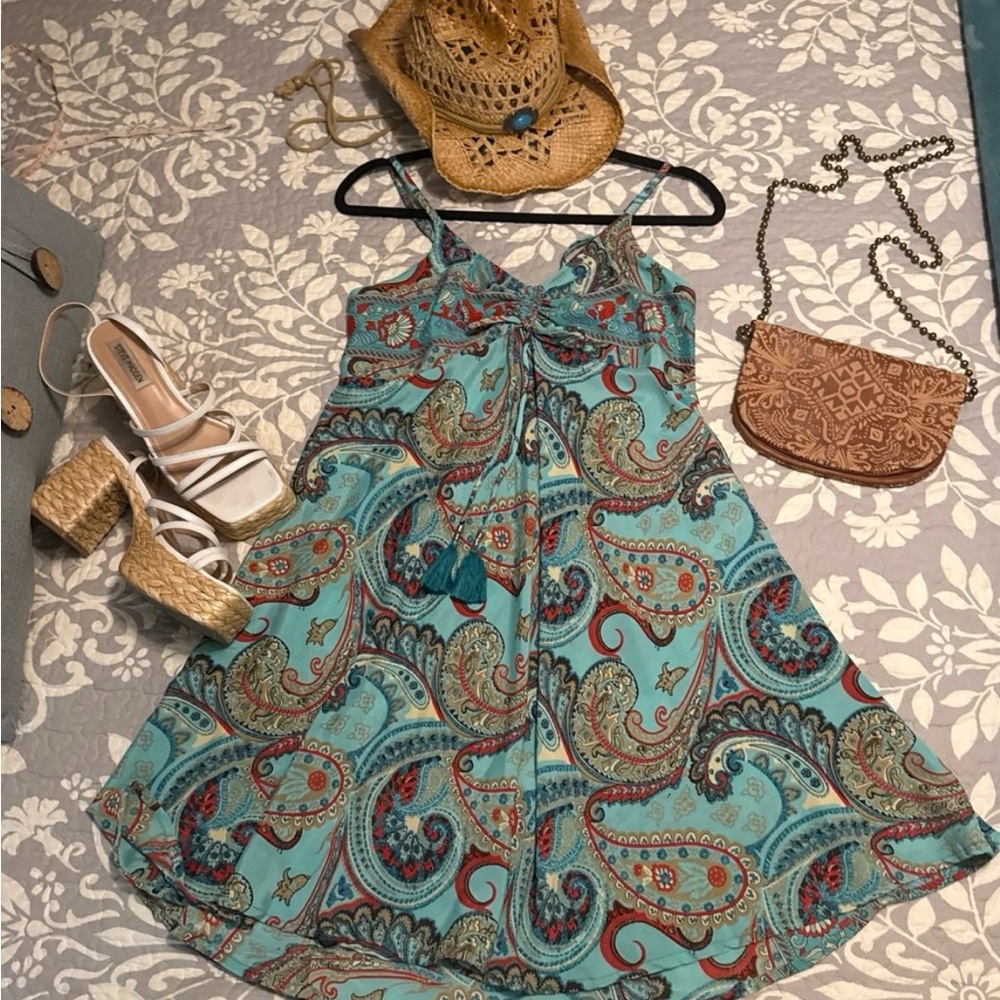 Beautiful Turquoise Paisley Print Boho Dress